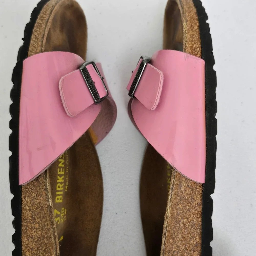 Birkenstock Women Size 37 Pink Patent Leather Slide Sandals Lightweight Summer - Picture 4 of 7
